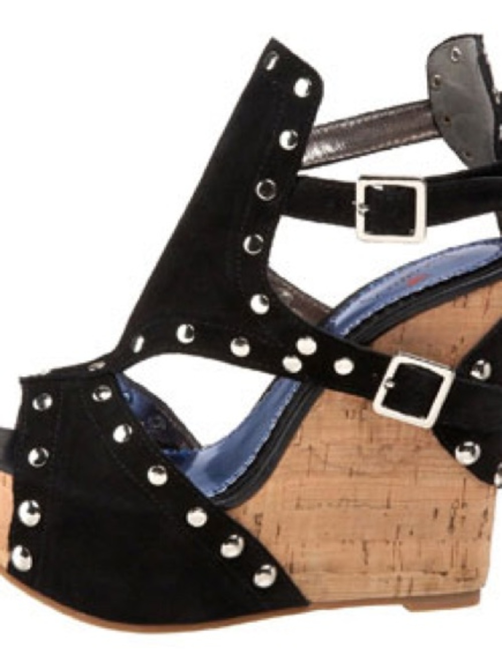 Black Studded Cork Wedge Sandals - Women